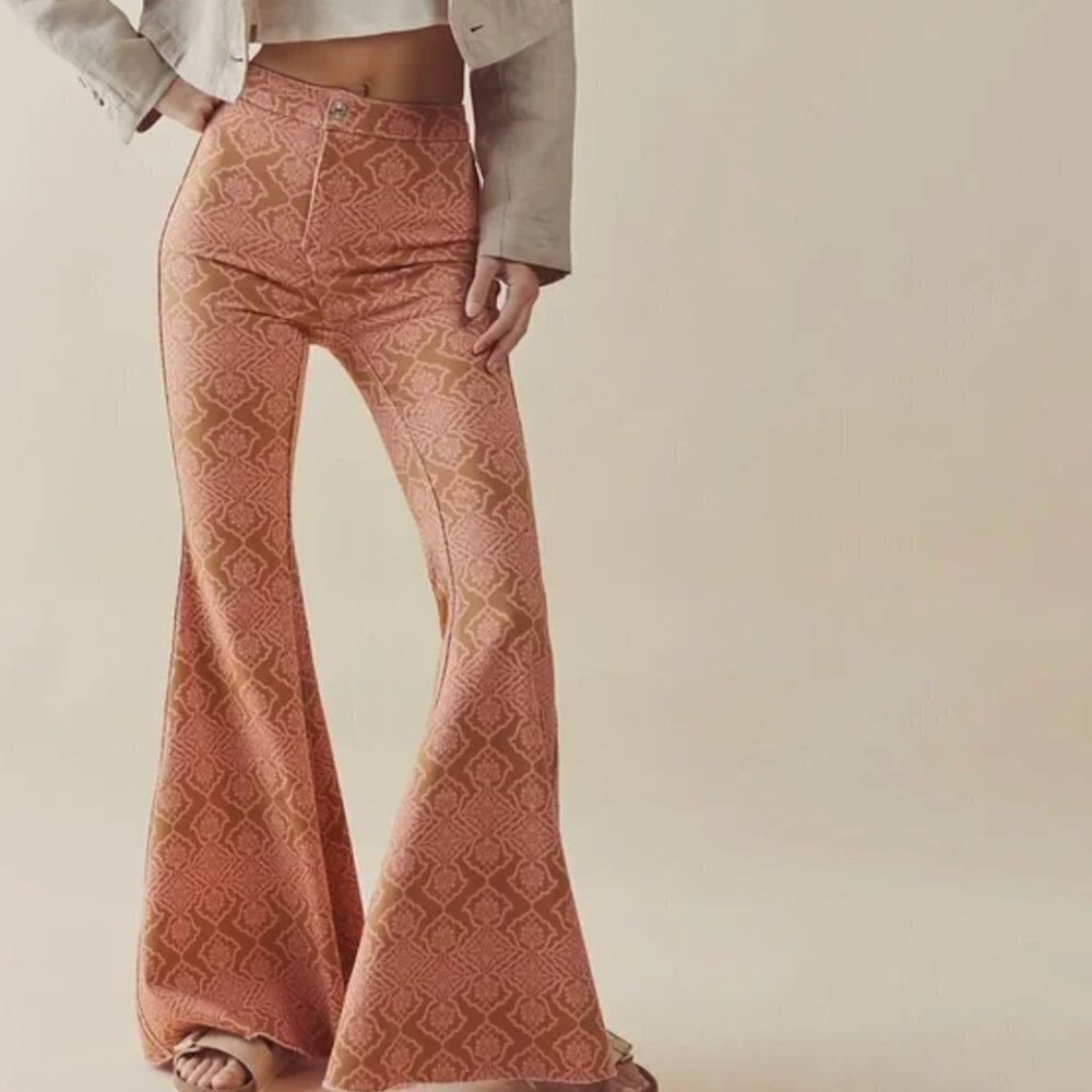 Free People Throw It Back Reversible Flare Jeans in Pink Combo